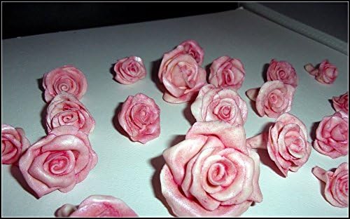 Set of 24 Handmade Clay Roses in Flamingo Pink Jacquard Pearl Ex