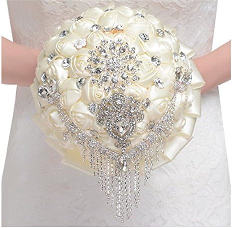 luxury princess tassel bouquet rhinestone crystal brooch wedding bouquets holding flower with ribbon for bridal ivory