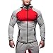 Ouber Men's lightweight Hooded Running Biking Jacket (Grey/Red, US S=Tag M)