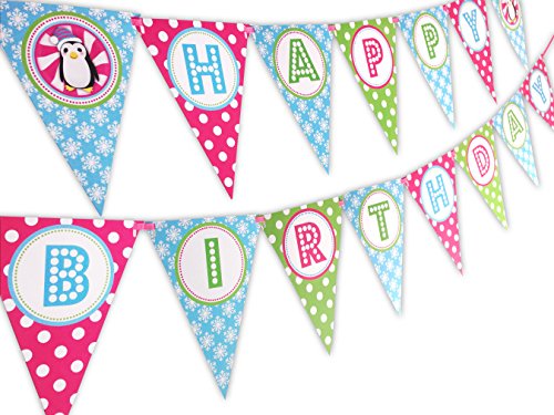 Penguin Party Pink Happy Birthday Banner Pennant