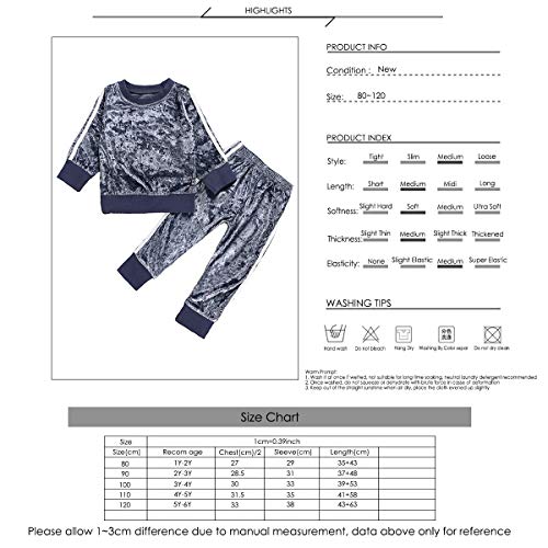 1-6Y Girls Velvet Sweatshirt Tops + Pants Fashion Sports Tracksuit Clothes Set (2-3T, Blue)