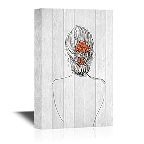 Hand Drawn Back of a Lady with Red Flowers