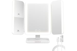 EASEHOLD Makeup Mirror with Lights, Rechargable Lighted Vanity Mirror with 116 LEDs, 1X/2X/3X Magnifying, 3-Color Mirror with LED Lights,5000 mAh Lighted Makeup Mirror, Adjustable Brightness/Angle