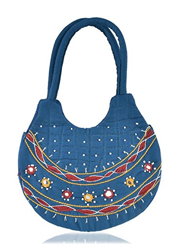 belladona small pot cut mirror work bag in blue