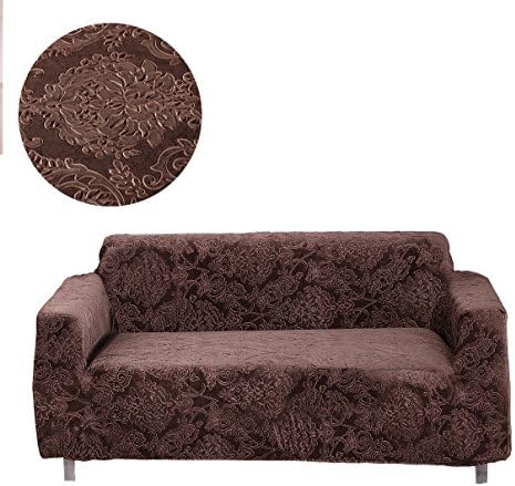 MOVING GARDEN Jacquard Stretch Sofa Covers Textured Elastic Fabric Chair Loveseat Couch Slipcovers Kids Pets Protector (2 Seater, Coffee)