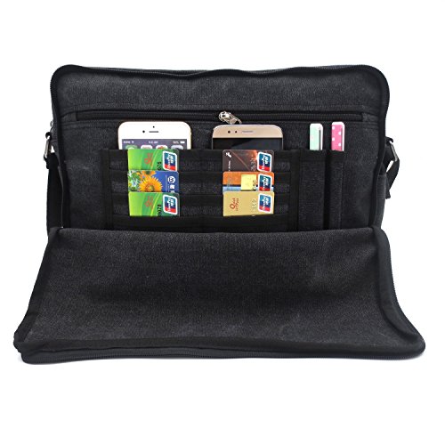 Laptop Bag for Men, MiCoolker 15-Inch Large Vintage Canvas Laptop Briefcase Messenger Shoulder Bag Satchel Bag Bookbag Travel Bag 13" 14" 15" Large and Black