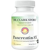 Dr. Clark Pancreatin 8X Enzyme Supplement 500mg | Several Digestive Aids Formulas Promotes Proteins, Fat | Carbohydrates Healthy Supports Optimal Digestion - 100 Gelatin Capsules