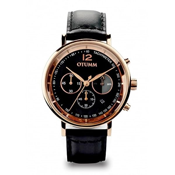 Otumm Lederen Rose Goud Chrono Zwarte Band Unisex Mesh Horloge
