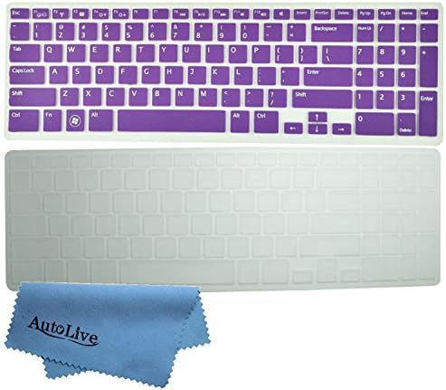 AutoLive 2-Pack Translucent Silicone Gel Keyboard Protector Cover Skin for 15.6" New Dell Inspiron 15R i15R i15RM i15RV N5110 M5110 M511R US Layout + 1 x Microfiber Cleaning Cloth from AutoLive(Purple+Clear)