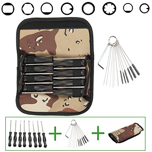 Anzac 8 Pcs Carburetor Adjustment Tool Kit with Camouflage Bag and Cleaning Needles Brushes Spanner for Common 2 Cycle Carburator Engine