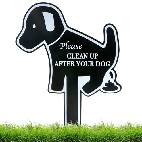 Handook No Dog Poop Signs for Yard, Clean Up After Your Dog Sign, Funny Metal No Poop Signs for Lawn, Perfect for Outdoor Lawn and Garden (insert-1)