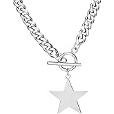 Aktully Silver Star Choker Necklace for Women Cuban Link Chain Necklace Stainless Steel Star Pendant Necklace Punk OT Necklace for Women Jewelry
