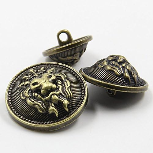 Retro Bronze Lion Head Crown Metal Shank Buttons for Fashion Coats(Bronze, Pack of 6) (0.71 inches)