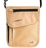 Boundless Neck Pouch Passport Travel Wallet With RFID Security Blocking (Khaki)