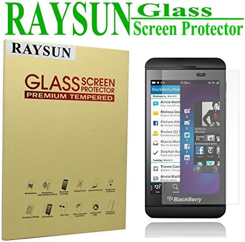 RAYSUN BlackBerry Z10 Glass Screen Protector 0.3mm Real Tempered Glass 9H Hardness 2.5D Arc Edge Shatterproof High Definition (Fulfilled by Amazon) (BlackBerry Z10)