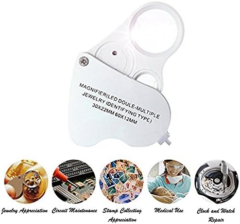 ARTBRIGHT Portable 30X 60X Magnifier Dual Lens Eye Loupe Jewelers LED Light Magnifying Watch Jewelers (Silver,1 Pack)