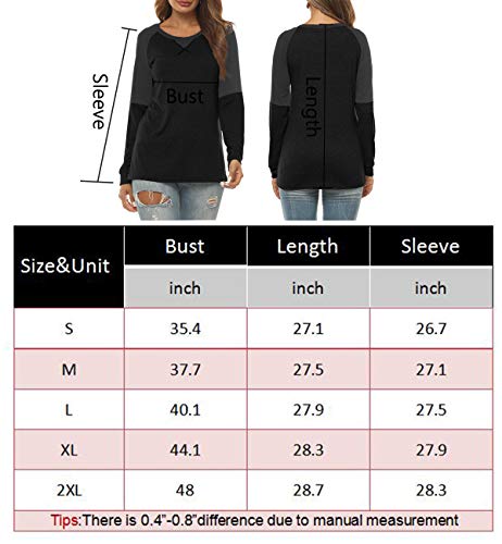 Long Shirts for Women Black Tops Long Sleeve Soft Casual Loose Color Block M