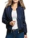 HOTOUCH Women Vintage Bomber Jacket Classic Zip up Biker Jacket Navy Blue L