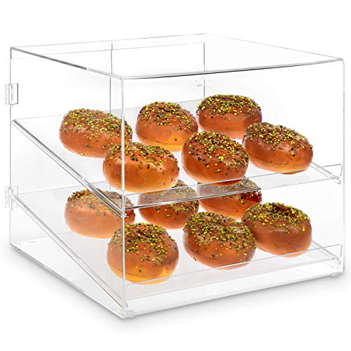 Ikee Design Clear Acrylic Case, Marketing Holders, Retail Pastry Bagels Cupcakes Muffins Bin Cabinet With 2 Trays Display Cabinet Bread Bin Organizer Stand