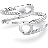 Tufency Paper Clip Ring for Women - 925 Sterling Silver Double Layer Stackable Adjustable Open Ring Minimalist Office Jewelry Thanksgiving & Birthday Gift
