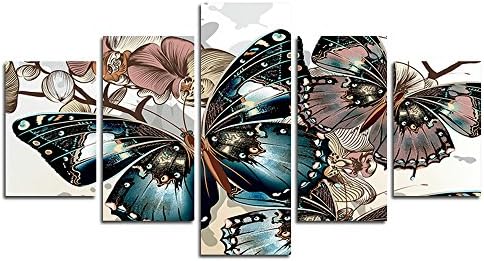 5 Panel Wall Art Painting Colorful Butterfly Pictures Prints On Canvas Animal The Picture Decor Oil For Home Modern Decoration Print(50"W x 28"H, No Frame) CrmArt