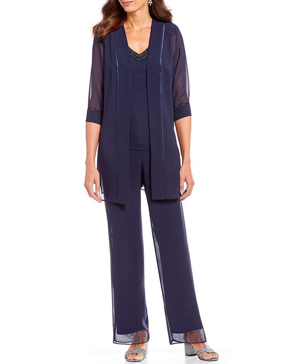 Fitty Lell Women's Navy Blue Chiffon Mother The Bride Dresses with