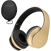 PowerLocus Wireless Bluetooth Over-Ear Stereo Foldable Headphones, Wired Headsets Rechargeable with Built-in Microphone for iPhone, Samsung, LG, iPad (Gold)