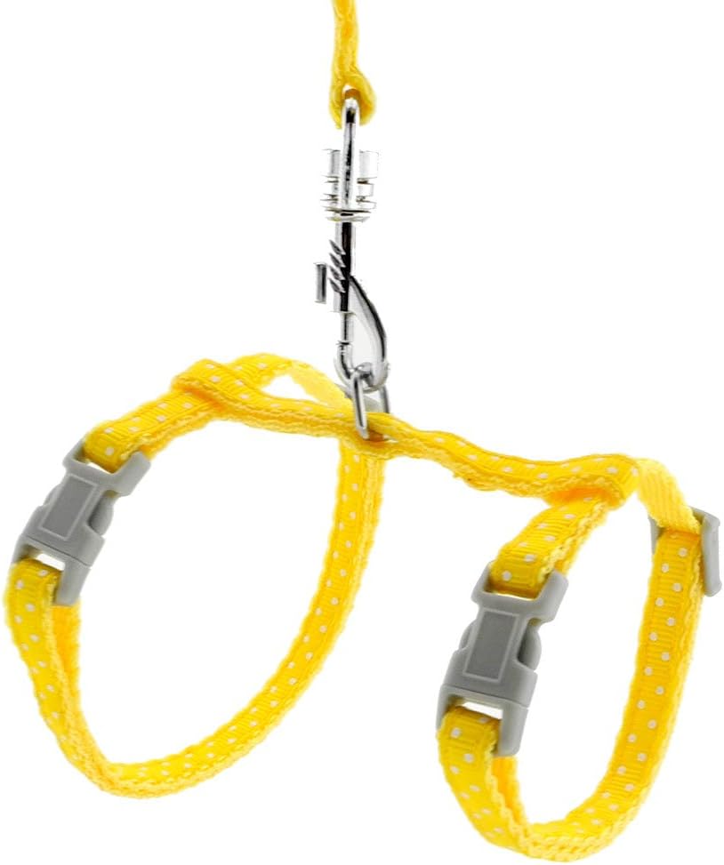 SMALLLEE_LUCKY_STORE Pet Cat Harness and Lead Leash Set Polka Dots Collar Chest Strap Adjustable Escape Proof Walking Training for Kitten Puppy Rabbit,Yellow
