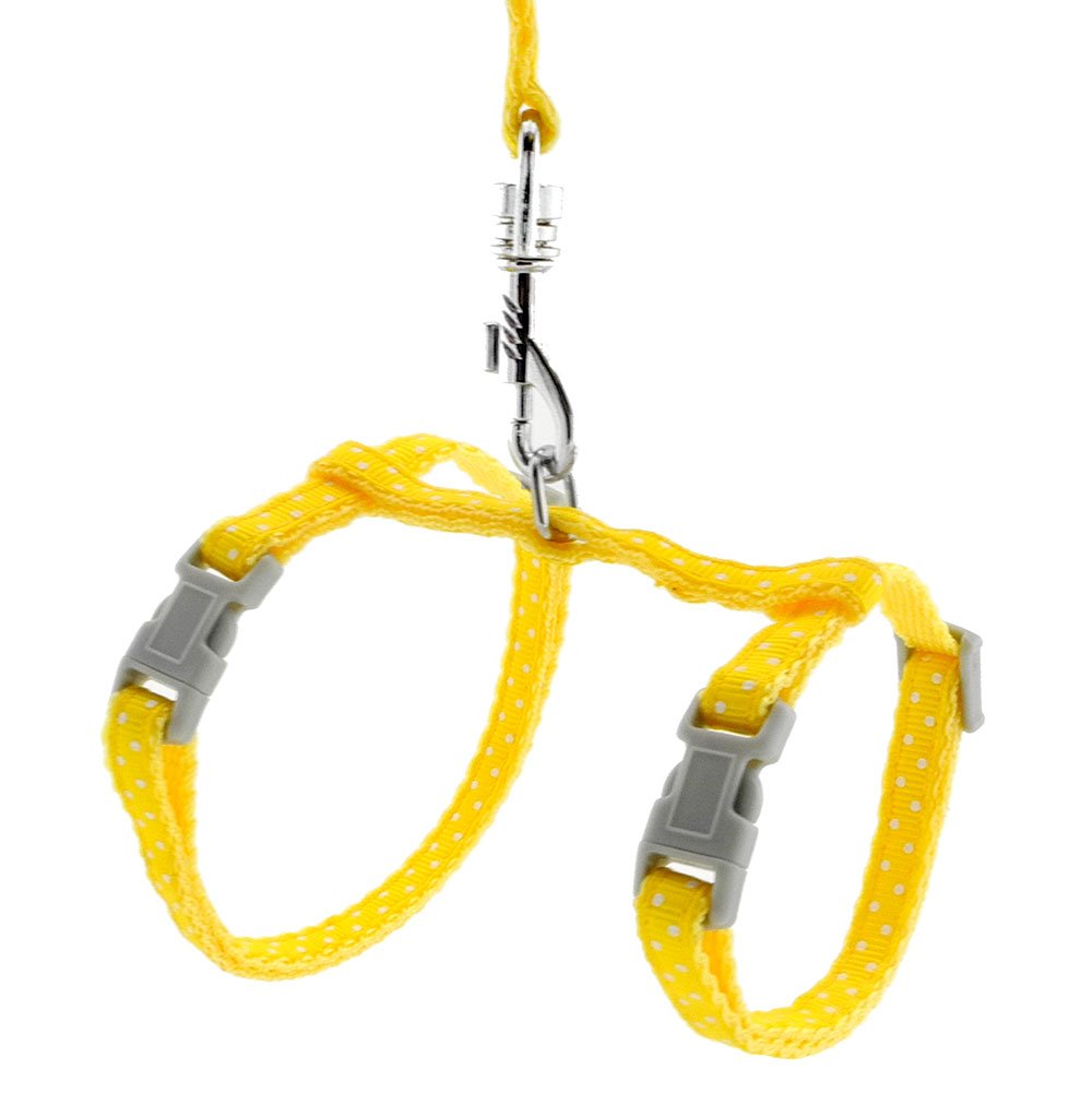SMALLLEE_LUCKY_STORE Pet Cat Harness and Lead Leash Set Polka Dots Collar Chest Strap Adjustable Escape Proof Walking Training for Kitten Puppy Rabbit,Yellow — image 1