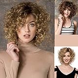 GNIMEGIL Three Color Short Curly Wigs for Black Women Synthetic Hair Brown Ombre to Blonde Afro Kinky Curly Wig Hairstyle Look Same with Human Hair Cosplay Costume Party Wig