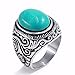 ELFASIO Men's Women's Natural Oval Turquoise Stainless Steel Ring Fashion Jewelry Size 8-15