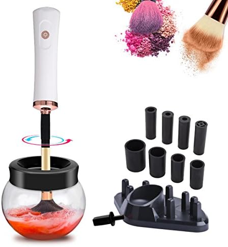 Makeup Brush Cleaner and Dryer, Automatic Electric Clean and Dry Machine in few seconds 360 Rotation with 8 Rubber Holders Suit for All size Makeup Brushes