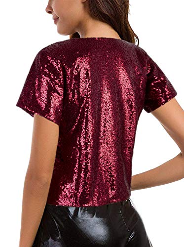 image for VIJIV Women's Sequin Tops Slimmer Glitter Tunic Loose Bat Sleeve Spark