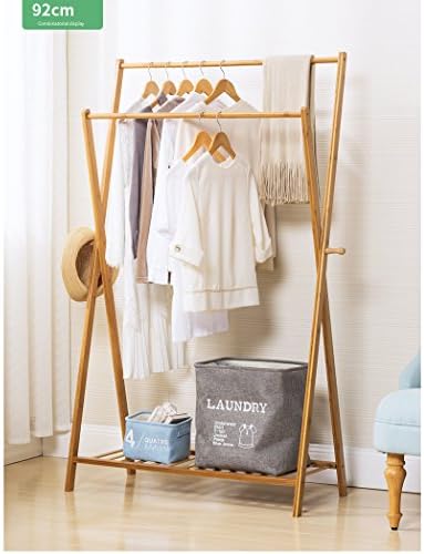 Waterproof wood coat racks,garment rack multipurpose bamboo coat and shoe rack hat bag rack bedroom simple floor standing coat rack storage living office cloakroom assemble-C L92cmxW43cmxH155cm