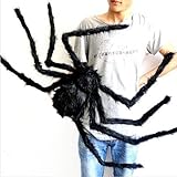 JCare 49 Inch 125CM Large Size Black Realistic Fake Plush Spider Puppet Prank Jokes Toy Made Of Wire And Plush Halloween Props Spider Funny Toy For Party Or Bar KTV Halloween Decoration