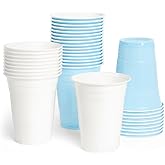 xo, Fetti Blue + White Plastic Cups - 50 Disposable 16 oz Cups | Bachelorette Drinkware, Baby Shower Tablescape, Birthday Party Supplies, Something Blue Bridal Decor