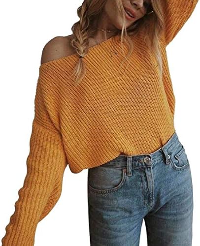 XQS Womens Fall Off Shoulder Sweaters Ribbed Knit Pullover Jumper