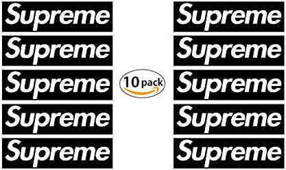 [ 10 Pack ] Supreme Box Logo Sticker 7.5" x 2.2" Black Color Waterproof Vinyl Decal Custom Peel-Able Adhesive for Skateboard Laptop Car Phone Bumper Bike Helmet Mac