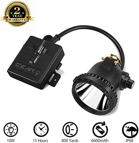 GearOZ Powerful Miner Headlamp with 4 White Light Modes for Mining Safety/Equipped Rechargeable Battery/Free Red&Green Len Filters for Coyote/Predator/Coon Hunting/IP 68 Waterproof