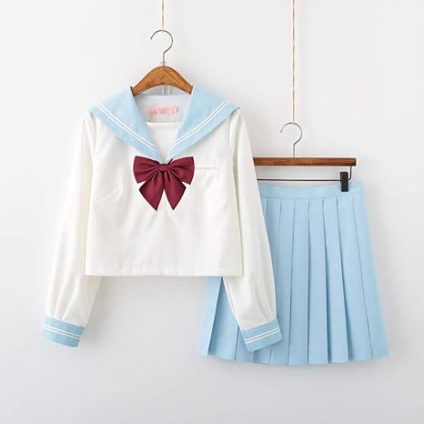 Amazon Co Jp 女子制服 学生服 女子高校生 高校生 学生 制服 制服スーツjk制服 素晴らしいかわいいツインスター赤と青のcp 2色の基本的な夏のスーツjk制服ミッドスーツスーツソフト女の子セーラースーツ L 青長袖 青スカート 蝶ネクタイを送る ホビー