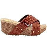 Volatile womens Criss Cross Wedge Sandal, Cognac