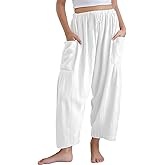 Noomelfish Girls Linen Wide Leg Pants Cute Loose Palazzo Harem Trouser with Pockets (5-12 Years)