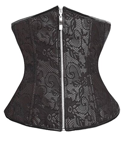 LYZ Women's Sexy Zipper Lace Up Corset Top Brocade Underbust Boned Bustier S-2X