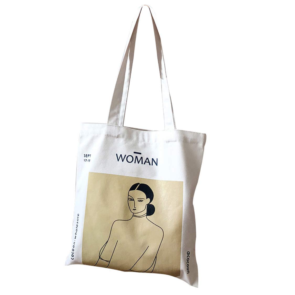 anaan Woman Cotton Tote Bag with Inner Pocket Printed Artistic Portrait Long Handle Shopper Reusable Fabric Shoulder Bag Eco Style for Daily Use Natural Colour (1)