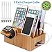 Pezin & Hulin Bamboo Charging Stations for Multiple Devices, Desk Docking Station Organizer for Cell Phones, Tablet, Watch Stand (Includes 5 Cables BUT NO Power Supply Charger) primary