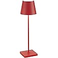 Zafferano Poldina Pro LED Table Lamp (Red) Touch On/Off, Touch Dimmable, Powder Coated Aluminum, IP54 Protection, Indoor/Outdoor, Contact Charging Base, USA Plug, A++ Energy Efficiency