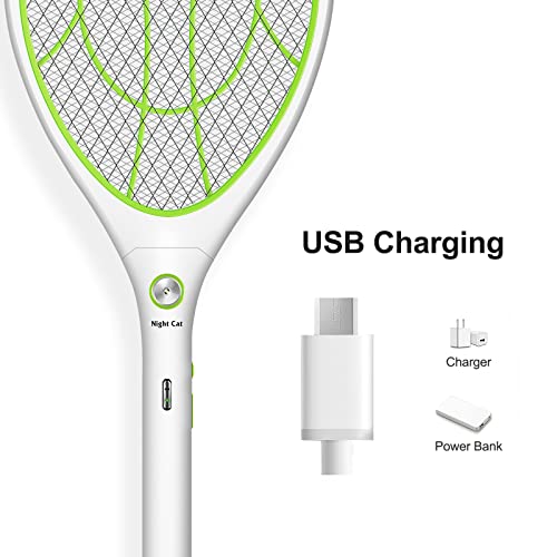 Night Cat Fly Zapper Electric Fly Killer Swatter 3000V Mosquito Bug Wasp Insect Fruit Zapper Swat Bat Racket Trap Indoor USB Rechargeable