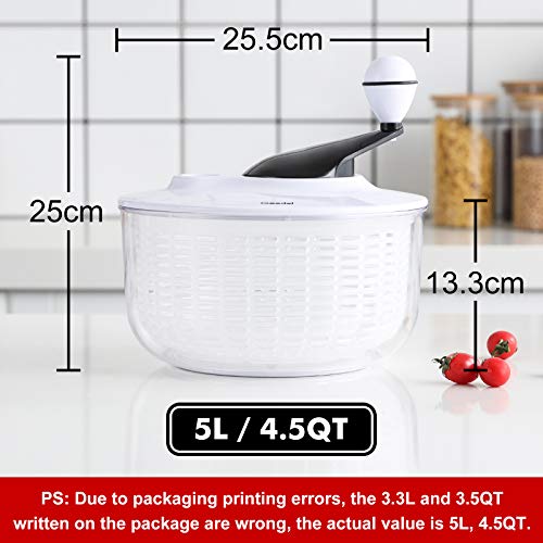Salad Spinner Large 5L Capacity, Easy to Clean Lettuce Spinner with