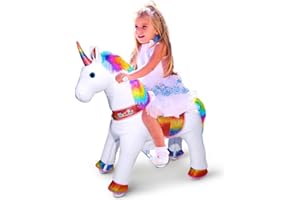 WondeRides Ride on Unicorn Horse Riding Pony Cycle Toys with Rainbow Glowing Wheels Size 4 for Age 4-9, 36 inch Height Riding Horse Unicorn Plush Giddy up Mechanical Toy for Child Boys Girls M432
