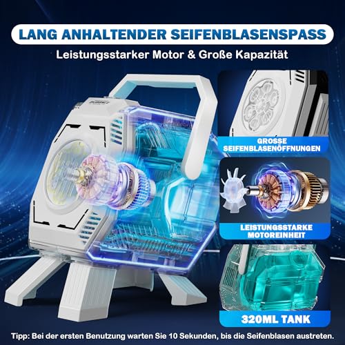 Belemar Bubble Machine with LED Light for Kids, Bubble Liquid, 320ml Tank, 5cm Bubbles, Battery Operated Outdoor Toy for Garden Parties & Weddings